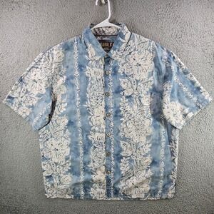 Kahala 1936 Mens XL Blue White Tropical Floral Aloha Button Front Cotton Shirt